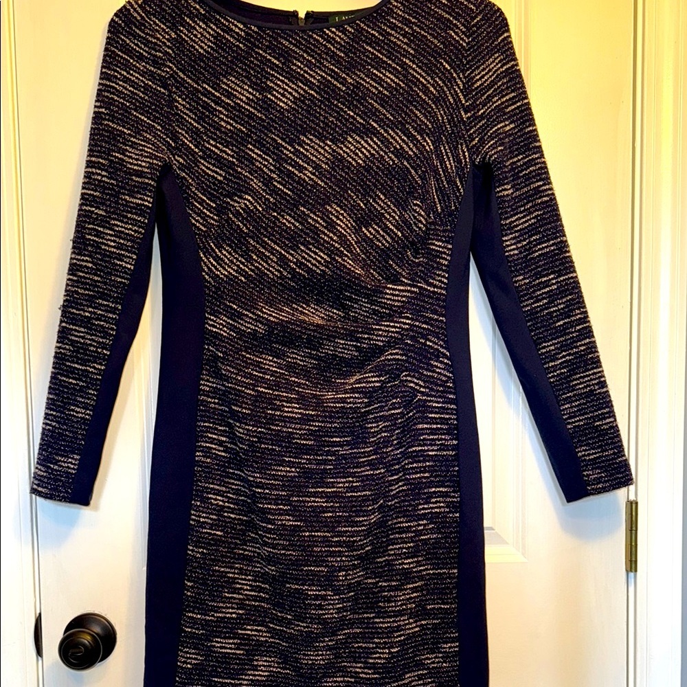 Ralph Lauren Navy and White Long Sleeve Sheath Dress